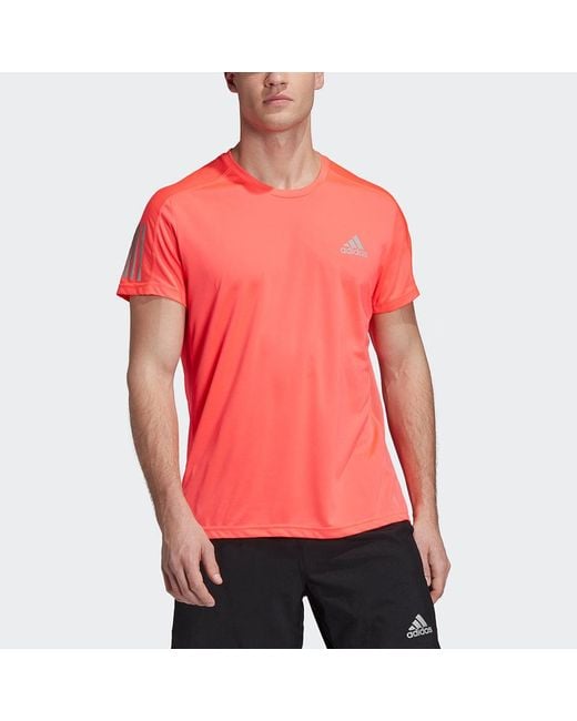 Adidas Pink Own The Run Tee Running Sports Reflective Stripe Round Neck Short Sleeve for men