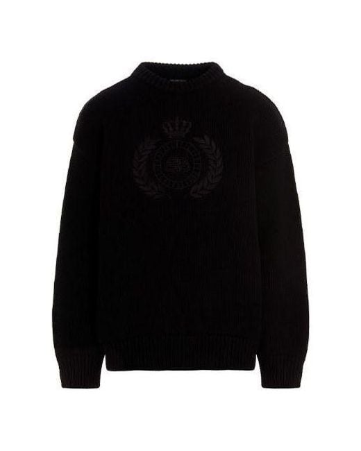 Balenciaga Black Bb Laurel Crown Logo Crewneck Knitted Sweater