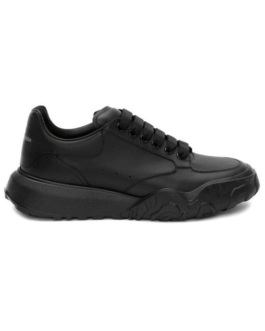 McQueen Black Oversized Court Trainer Leather' for men
