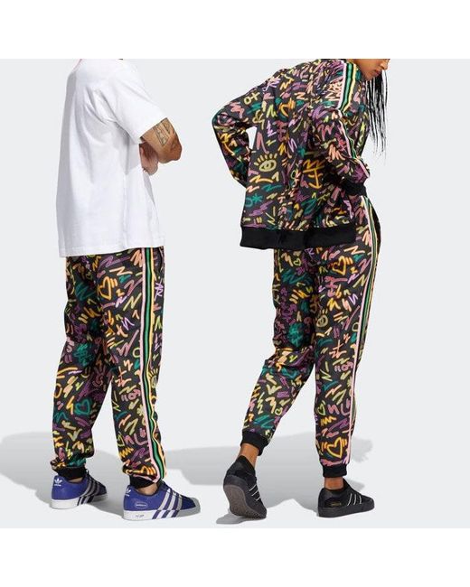Adidas Black Originals Geometry Pattern Full Print Printing Stripe Casual Pants/Trousers for men