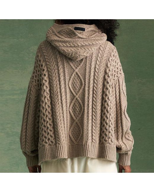 Fear Of God Gray Fw23 Cable Knit Hoodie 'Core Heather' for men