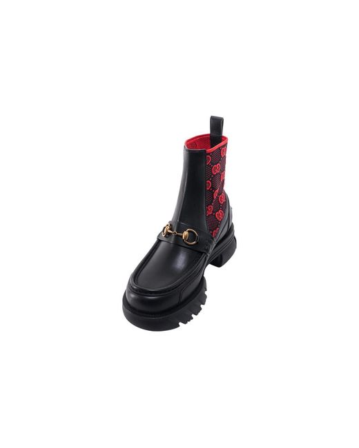 Gucci Black Horsebit Gg Jersey Boot
