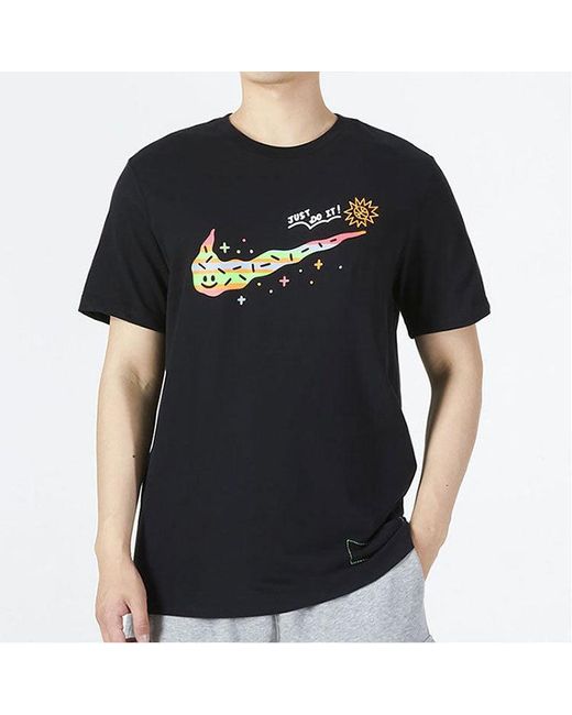 Nike Black Printing Large Logo Casual Round Neck Short Sleeve T-Shirt for men