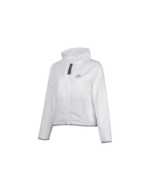 Nike White (Wmns) Sportswear Windrunner Sports Splice Zipper With Cap Waterproof Jacket