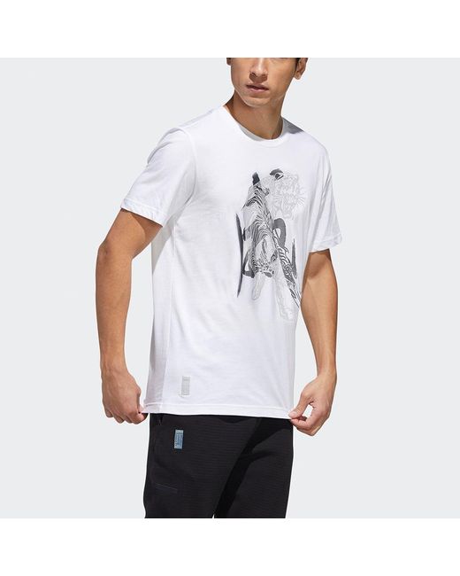 Adidas White Wj Gfx Tee Series Printing Pattern Round Neck Sports Short Sleeve for men