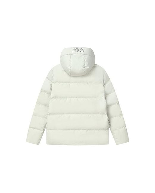 Fila White Embroidered Logo Stay Warm Sports Hooded Down Jacket for men