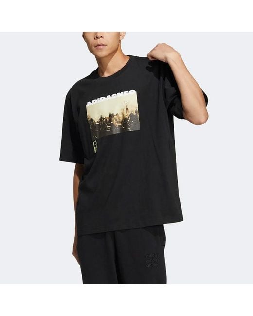Adidas Black Neo M Sw Photo Tee Pattern Printing Athleisure Casual Sports Short Sleeve Couple Style for men