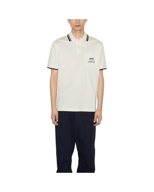 Gucci White Cotton Piquet Polo T-Shirt With Embroidery 'Off' for men