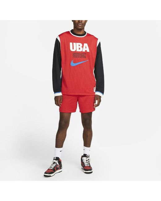 Nike Red Long-Shooting Top Contrasting Colors Printing Pattern Basketball Long Sleeves Asia Edition for men
