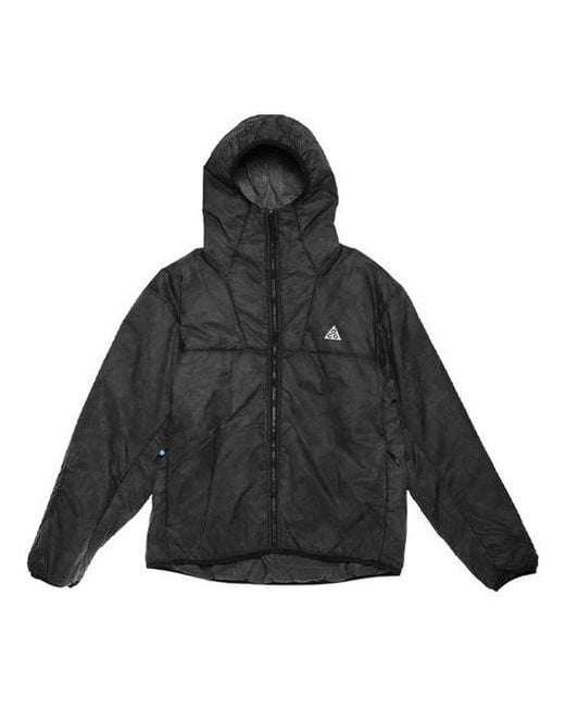 Nike Black Acg Therma-Fit Adv Rope De Dope Solid Color Zipper Hooded Long Sleeves Jacket for men