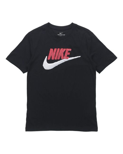 Nike Black Sportswear Logo Printing Round Neck Short Sleeve Obsidian for men