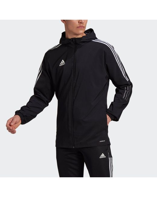 Adidas Blue Tiro21 Wb Soccer/Football Training Sports Hooded Logo Jacket for men