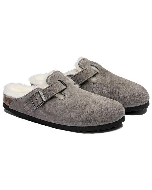 Birkenstock Gray Boston Fur Narrow 'Suede Stone Coin' for men