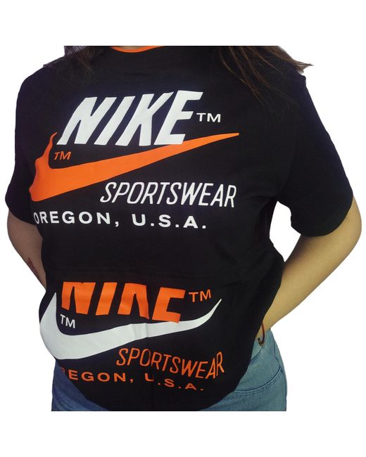 Nike Black (Wmns) Logo Splicing Short Sleeve Asia Edition