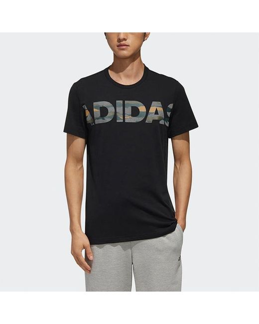 Adidas Black Logo Large Alphabet Printing Short Sleeve for men