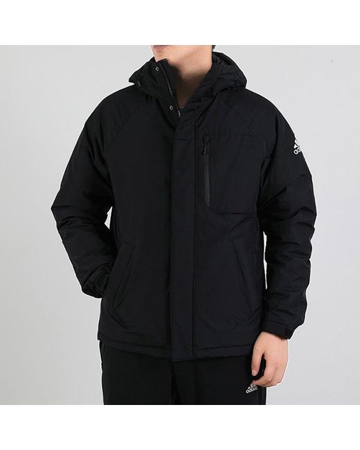 Adidas Black Originals Bos Logo Down J Stay Warm Solid Color Hooded Down Jacket for men