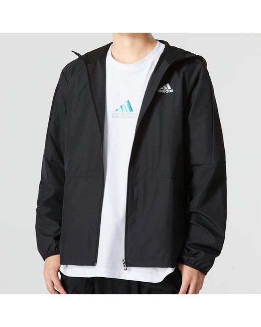 Adidas Blue Mh Lite Wvjkt Athleisure Casual Sports Hooded Solid Color Woven Jacket Autumn for men