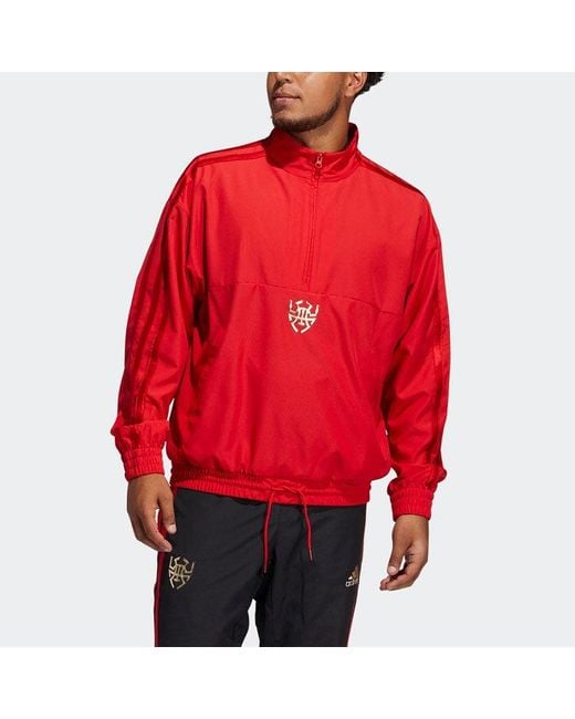 Adidas Red Cny Dm Po Basketball Casual Sports Half Zipper Jacket for men