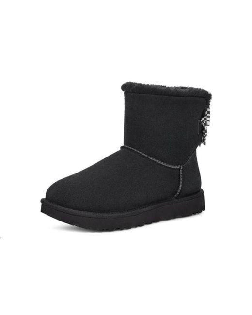 Ugg Black (Wmns) Checkered Bow Short Snow Boots ''