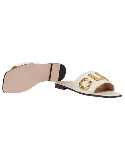 Gucci White (Wmns) Cara Grained Leather Slip-On Sandal 'Off-