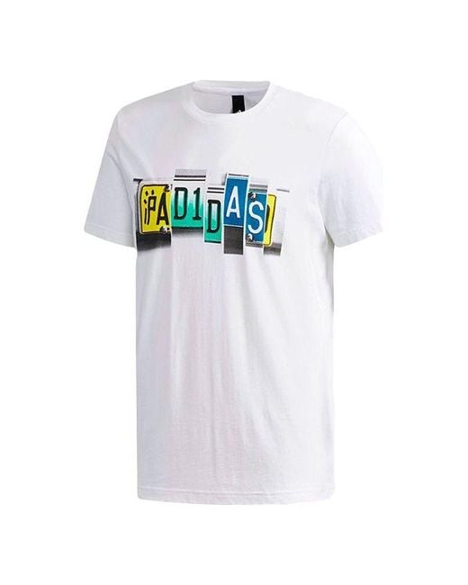 Adidas White Ss Key City Logo Printing Sports Short Sleeve for men