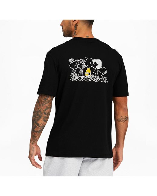 PUMA Black X Peanuts Crossover Cartoon Pattern Printing Sports Short Sleeve for men