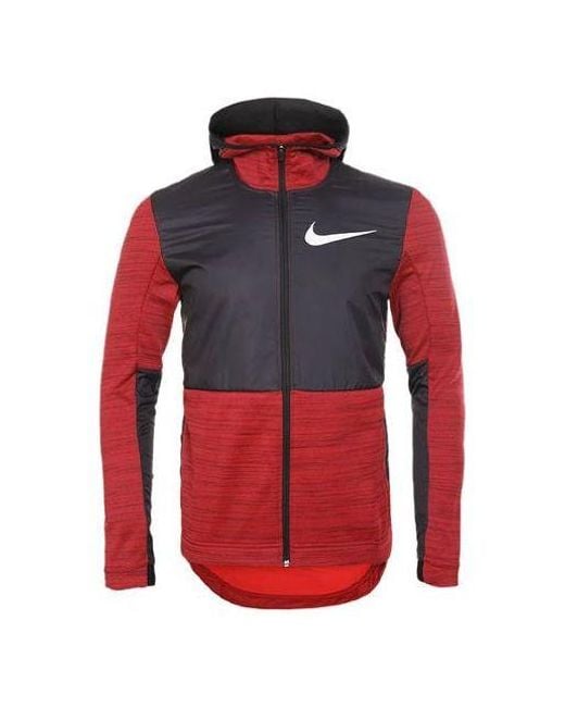 Nike Red Dri-Fit Basketball Sports Splicing Fleece Lined Knit Hooded Jacket for men