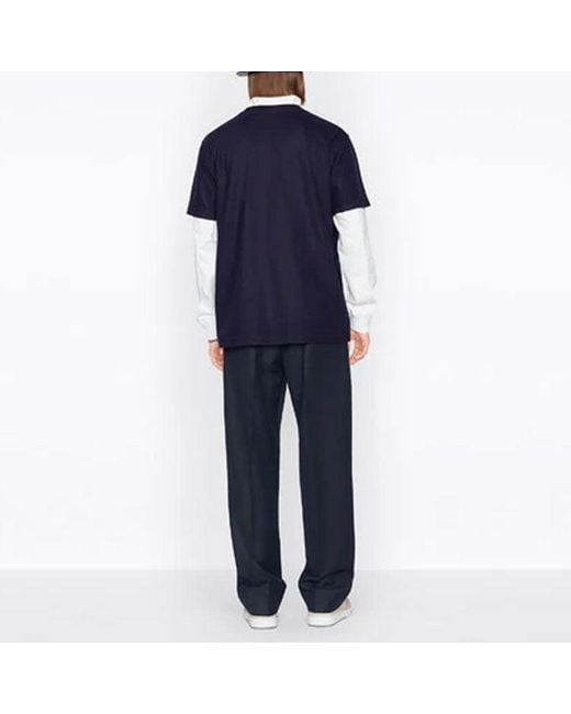 Dior Blue Ss22 Embroidered Plain Weave Knit Short Sleeve T-Shirt for men