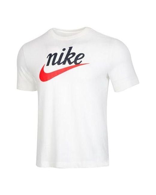 Nike White Sportswear Heritage Alphabet Logo Printing Short Sleeve for men