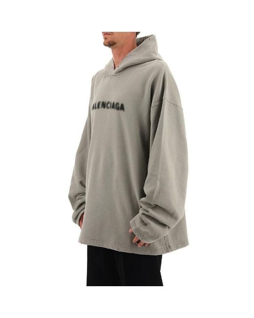 Balenciaga Gray Blurred Logo Distress Hoodie for men
