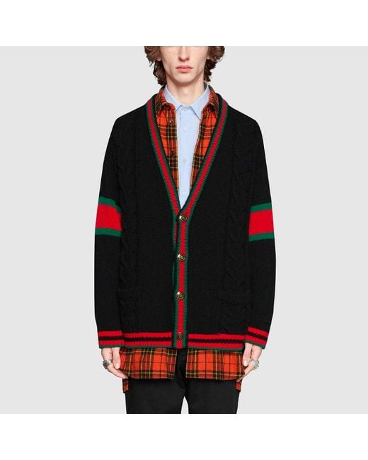 Gucci Black Cable Knit Oversize Cardigan for men