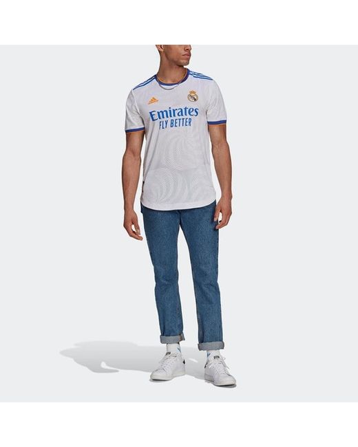 Adidas Blue Real Madrid 21-22 Season Player Edition Home Alphabet Logo Stripe Sports Short Sleeve Soccer/Football for men