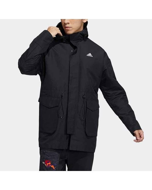 Adidas Black Cny Jkt Top Sports Training Printing Hooded Fleece Lined Woven Jacket for men