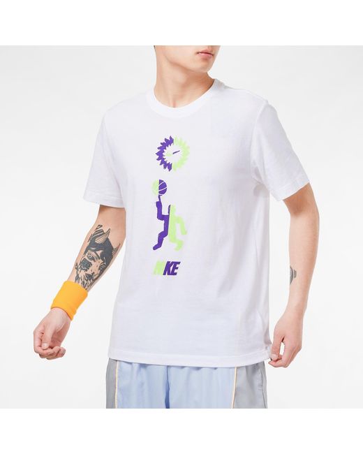 Nike White Basketball Sports Contrasting Colors Printing Round Neck Short Sleeve for men