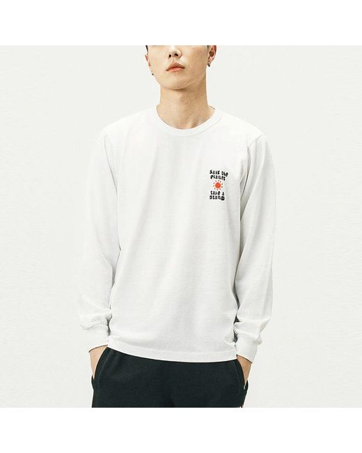 Vans White Earth Pattern Printing Round Neck Long Sleeves T-Shirt for men
