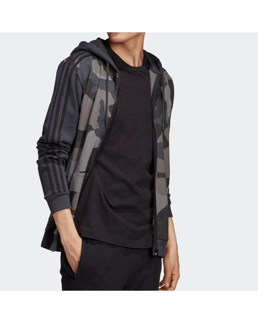 Adidas Gray Originals 'Camo' Full Zip Hoodie 'Carbon' for men
