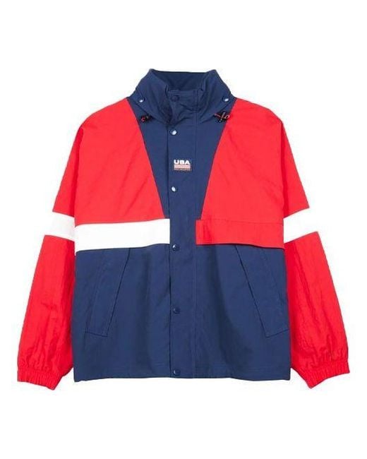 Nike Blue Lab Swoosh Stripe Splicing Storage Simple Colorblock Hooded Jacket 'University Midnight' for men