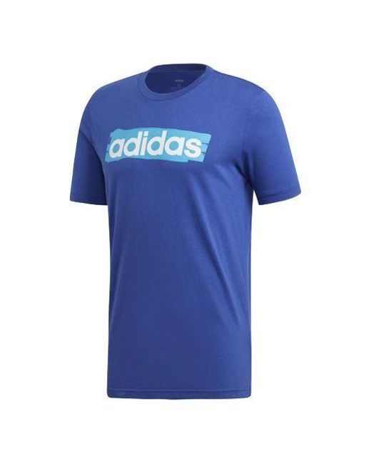 Adidas Blue Alphabet Logo Printing Sports Short Sleeve for men