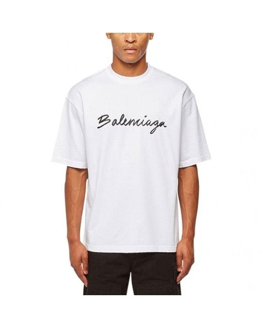 Balenciaga White Script Logo T-Shirt for men