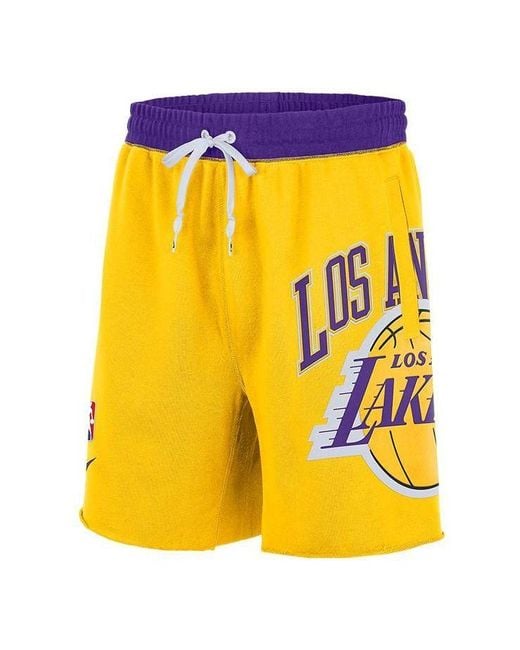 Nike Yellow Lakers Colorblock Alphabet Team Logo Knit Breathable Athleisure Casual Sports Shorts for men