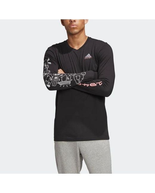 Adidas Black Graffiti Printing Sports Round Neck Long Sleeves for men
