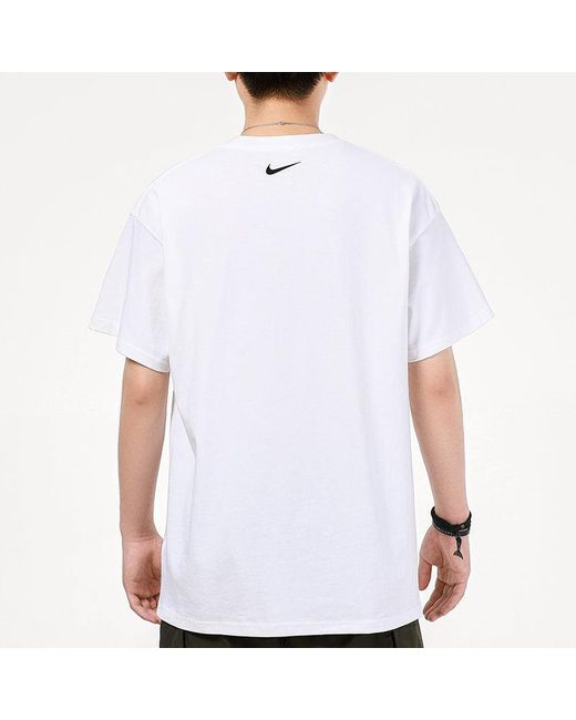Nike White Sports Running Casual Printing Round Neck Short Sleeve T-Shirt for men
