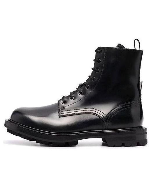 Alexander McQueen Black Polished Leather Combat Boots for men