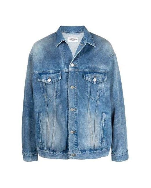 Balenciaga Blue Bb Sprayed Denim Jacket Large Fit 'Electric Fuchsia'