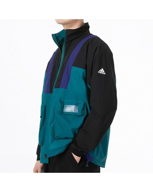 Adidas Blue St Ltwind Wvjk Colorblock Athleisure Casual Sports Zipper Jacket for men