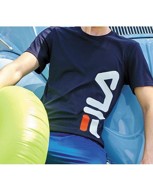 Fila Blue Alphabet Knit Round Neck Casual Sports Short Sleeve for men