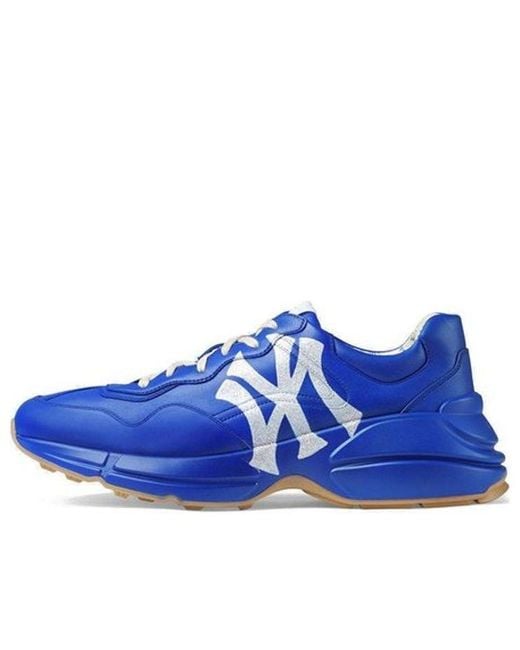 Gucci Blue Rhyton New York Yankees Leather Sneaker for men