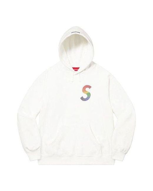 Supreme White X Swarovski S Logo Hooded Sweatshirt for men