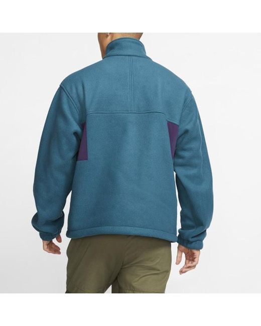 Nike Blue Colorblock Stand Collar Fleece Zipper Dark Sapphire Jacket 'Midnight Turq Grdppl' for men