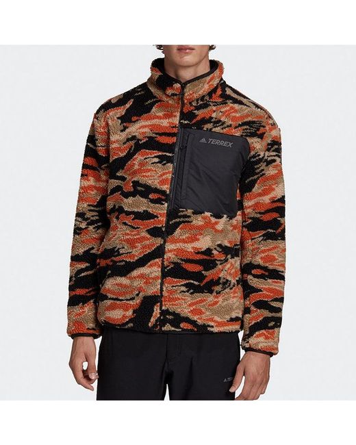 Adidas Red Xplr Sherpa F Outdoor Sports Double Sided Jacket Colorblock for men